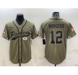 Men's Green Bay Packers #12 Aaron Rodgers Olive 2022 Salute to Service Cool Base Stitched Baseball Jersey