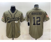 Men's Green Bay Packers #12 Aaron Rodgers Olive 2022 Salute to Service Cool Base Stitched Baseball Jersey