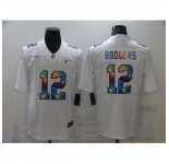 Men's Green Bay Packers #12 Aaron Rodgers White Rainbow Version Nike Limited Jersey