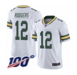 Men's Green Bay Packers #12 Aaron Rodgers White Vapor Untouchable Limited Player 100th Season Football Jersey