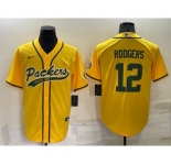 Men's Green Bay Packers #12 Aaron Rodgers Yellow Stitched MLB Cool Base Nike Baseball Jersey