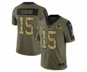 Men's Green Bay Packers #15 Bart Starr 2021 Olive Camo Salute To Service Limited Stitched Football Jersey