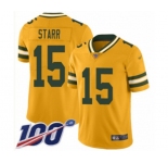 Men's Green Bay Packers #15 Bart Starr Limited Gold Inverted Legend 100th Season Football Jersey
