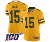 Men's Green Bay Packers #15 Bart Starr Limited Gold Inverted Legend 100th Season Football Jersey