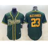 Men's Green Bay Packers #23 Jaire Alexander Green Gold With Patch Cool Base Stitched Baseball Jersey