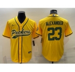 Men's Green Bay Packers #23 Jaire Alexander Yellow With Patch Cool Base Stitched Baseball Jersey