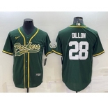 Men's Green Bay Packers #28 AJ Dillon Green With Patch Cool Base Stitched Baseball Jersey