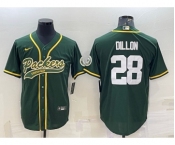 Men's Green Bay Packers #28 AJ Dillon Green With Patch Cool Base Stitched Baseball Jersey