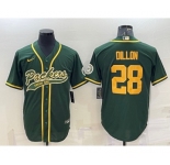 Men's Green Bay Packers #28 AJ Dillon Green Yellow With Patch Cool Base Stitched Baseball Jersey