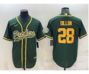 Men's Green Bay Packers #28 AJ Dillon Green Yellow With Patch Cool Base Stitched Baseball Jersey