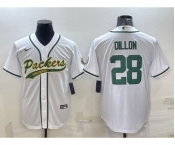 Men's Green Bay Packers #28 AJ Dillon White With Patch Cool Base Stitched Baseball Jersey
