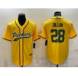 Men's Green Bay Packers #28 AJ Dillon Yellow With Patch Cool Base Stitched Baseball Jersey