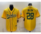 Men's Green Bay Packers #28 AJ Dillon Yellow With Patch Cool Base Stitched Baseball Jersey