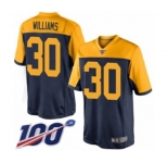 Men's Green Bay Packers #30 Jamaal Williams Limited Navy Blue Alternate 100th Season Football Jersey