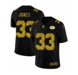 Men's Green Bay Packers #33 Aaron Jones Black Leopard Print Fashion Vapor Limited Football Jersey