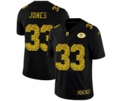Men's Green Bay Packers #33 Aaron Jones Black Leopard Print Fashion Vapor Limited Football Jersey