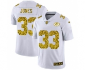 Men's Green Bay Packers #33 Aaron Jones Flocked Leopard Print Vapor Limited Football Jersey White