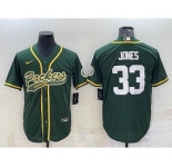 Men's Green Bay Packers #33 Aaron Jones Green With Patch Cool Base Stitched Baseball Jersey