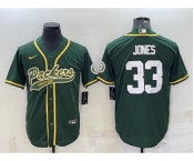 Men's Green Bay Packers #33 Aaron Jones Green With Patch Cool Base Stitched Baseball Jersey