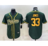 Men's Green Bay Packers #33 Aaron Jones Green Yellow With Patch Cool Base Stitched Baseball Jersey