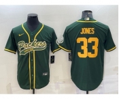 Men's Green Bay Packers #33 Aaron Jones Green Yellow With Patch Cool Base Stitched Baseball Jersey
