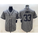 Men's Green Bay Packers #33 Aaron Jones Grey Gridiron With Patch Cool Base Stitched Baseball Jersey