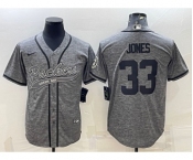 Men's Green Bay Packers #33 Aaron Jones Grey Gridiron With Patch Cool Base Stitched Baseball Jersey
