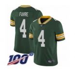 Men's Green Bay Packers #4 Brett Favre Green Team Color Vapor Untouchable Limited Player 100th Season Football Jersey