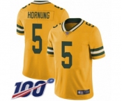 Men's Green Bay Packers #5 Paul Hornung Limited Gold Rush Vapor Untouchable 100th Season Football Jersey