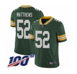 Men's Green Bay Packers #52 Clay Matthews Green Team Color Vapor Untouchable Limited Player 100th Season Football Jersey