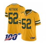 Men's Green Bay Packers #52 Clay Matthews Limited Gold Inverted Legend 100th Season Football Jersey