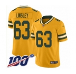 Men's Green Bay Packers #63 Corey Linsley Limited Gold Inverted Legend 100th Season Football Jersey
