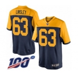 Men's Green Bay Packers #63 Corey Linsley Limited Navy Blue Alternate 100th Season Football Jersey