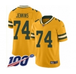 Men's Green Bay Packers #74 Elgton Jenkins Limited Gold Inverted Legend 100th Season Football Jersey