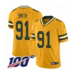 Men's Green Bay Packers #91 Preston Smith Limited Gold Inverted Legend 100th Season Football Jersey