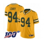 Men's Green Bay Packers #94 Dean Lowry Limited Gold Inverted Legend 100th Season Football Jersey