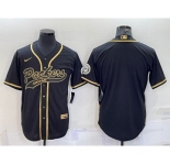 Men's Green Bay Packers Blank Black Gold With Patch Cool Base Stitched Baseball Jersey