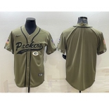 Men's Green Bay Packers Blank Olive Salute to Service Cool Base Stitched Baseball Jersey