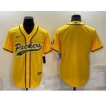 Men's Green Bay Packers Blank Yellow Stitched MLB Cool Base Nike Baseball Jersey