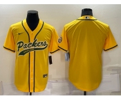 Men's Green Bay Packers Blank Yellow Stitched MLB Cool Base Nike Baseball Jersey