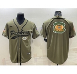 Men's Green Bay Packers Olive Salute to Service Team Big Logo Cool Base Stitched Baseball Jersey