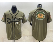 Men's Green Bay Packers Olive Salute to Service Team Big Logo Cool Base Stitched Baseball Jersey