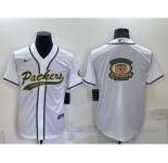 Men's Green Bay Packers White Team Big Logo With Patch Cool Base Stitched Baseball Jersey