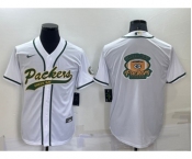 Men's Green Bay Packers White Team Big Logo With Patch Cool Base Stitched Baseball Jersey