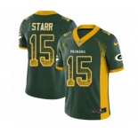Men's Nike Green Bay Packers #15 Bart Starr Limited Green Rush Drift Fashion NFL Jersey