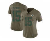 Women Nike Green Bay Packers #15 Bart Starr Limited Olive 2017 Salute to Service NFL Jersey