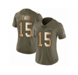 Women Nike Green Bay Packers #15 Bart Starr Limited Olive Gold 2017 Salute to Service NFL Jersey