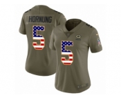 Women Nike Green Bay Packers #5 Paul Hornung Limited Olive USA Flag 2017 Salute to Service NFL Jersey