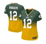 Women's Green Bay Packers #12 Aaron Rodgers Elite Green Gold Fadeaway Football Jersey