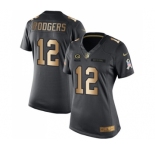 Women's Green Bay Packers #12 Aaron Rodgers Limited Black Gold Salute to Service Football Jersey